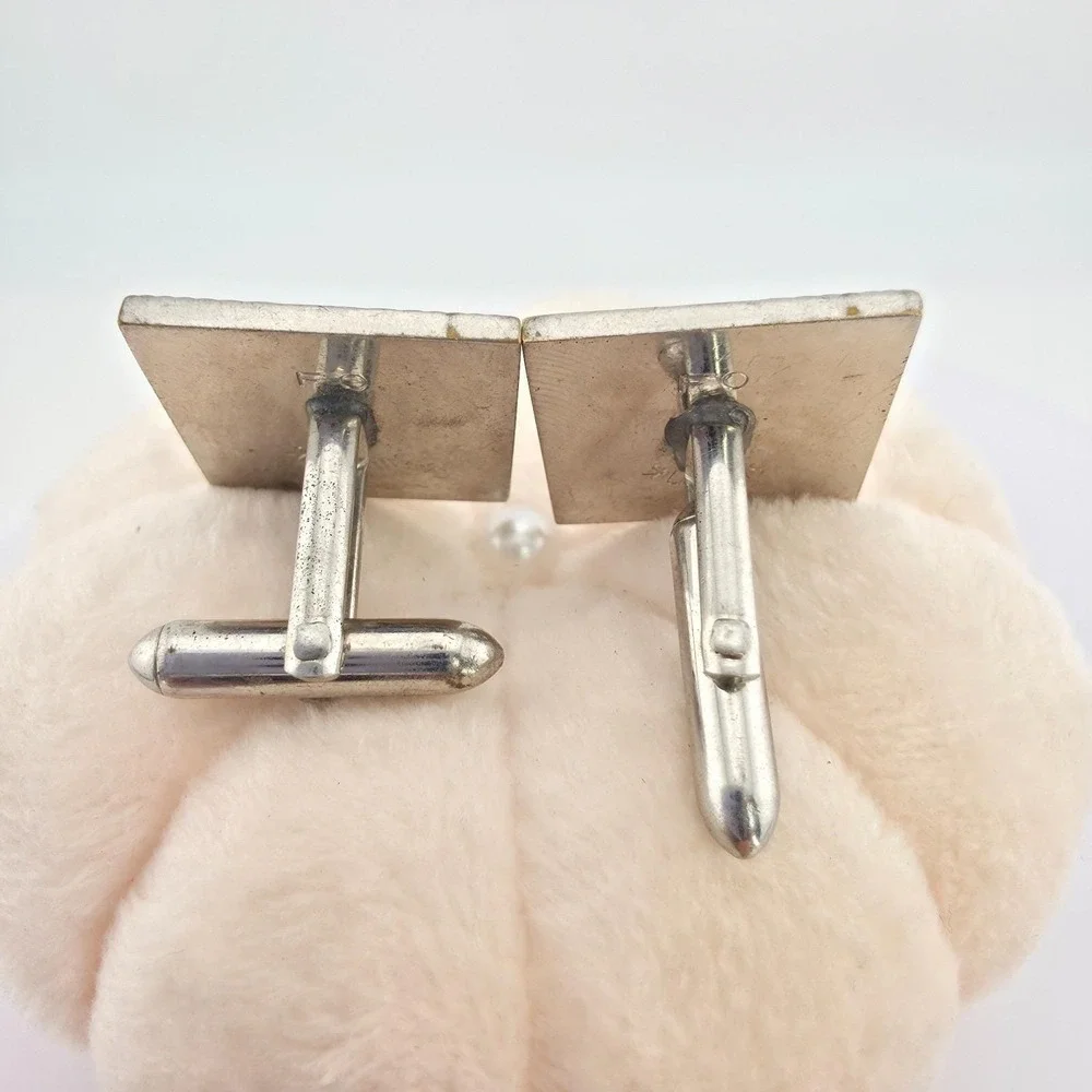 Vintage SWANK Square Cufflinks Engraved Arch Edge Art Deco Brushed Silver Tone